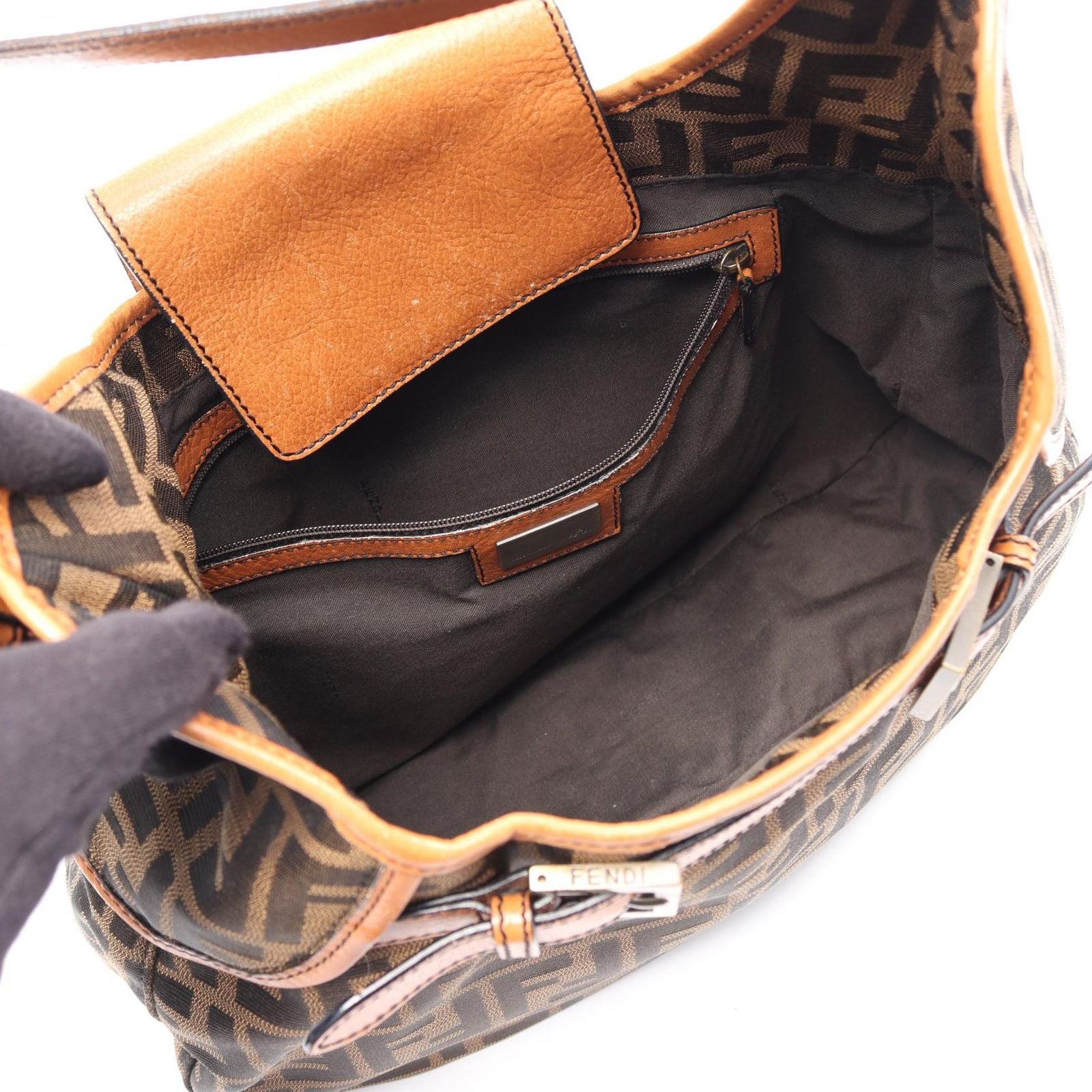 Fendi Shoulder Bag Zucca Brown Canvas Leather — view 3