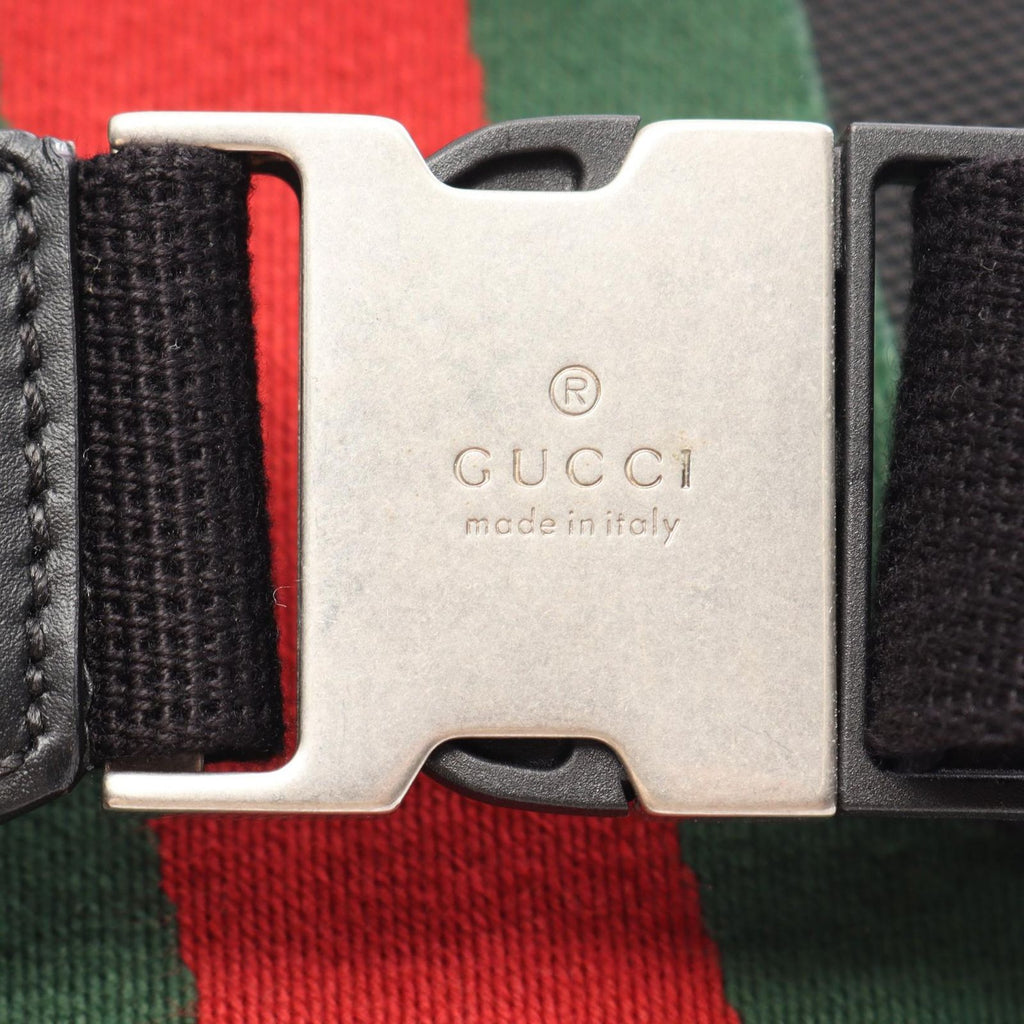 Gucci Waist Bag Sherry Line Black Green Red Canvas Leather — view 5