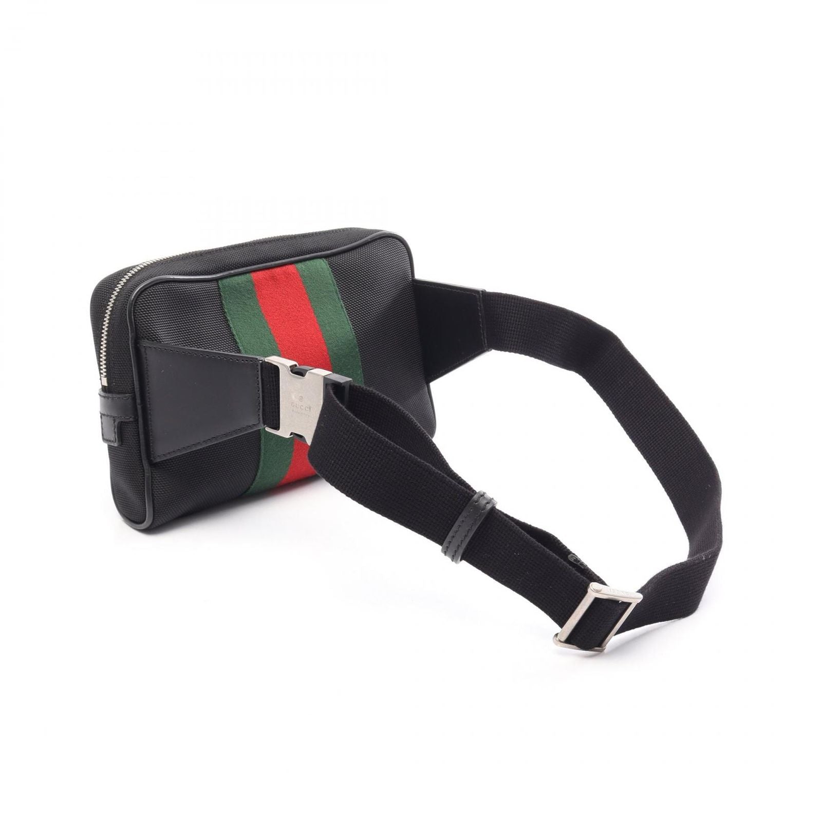 Gucci Waist Bag Sherry Line Black Green Red Canvas Leather — view 2