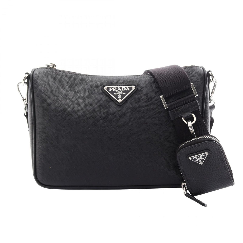 Prada Shoulder Bag Saffiano Travel Black Leather