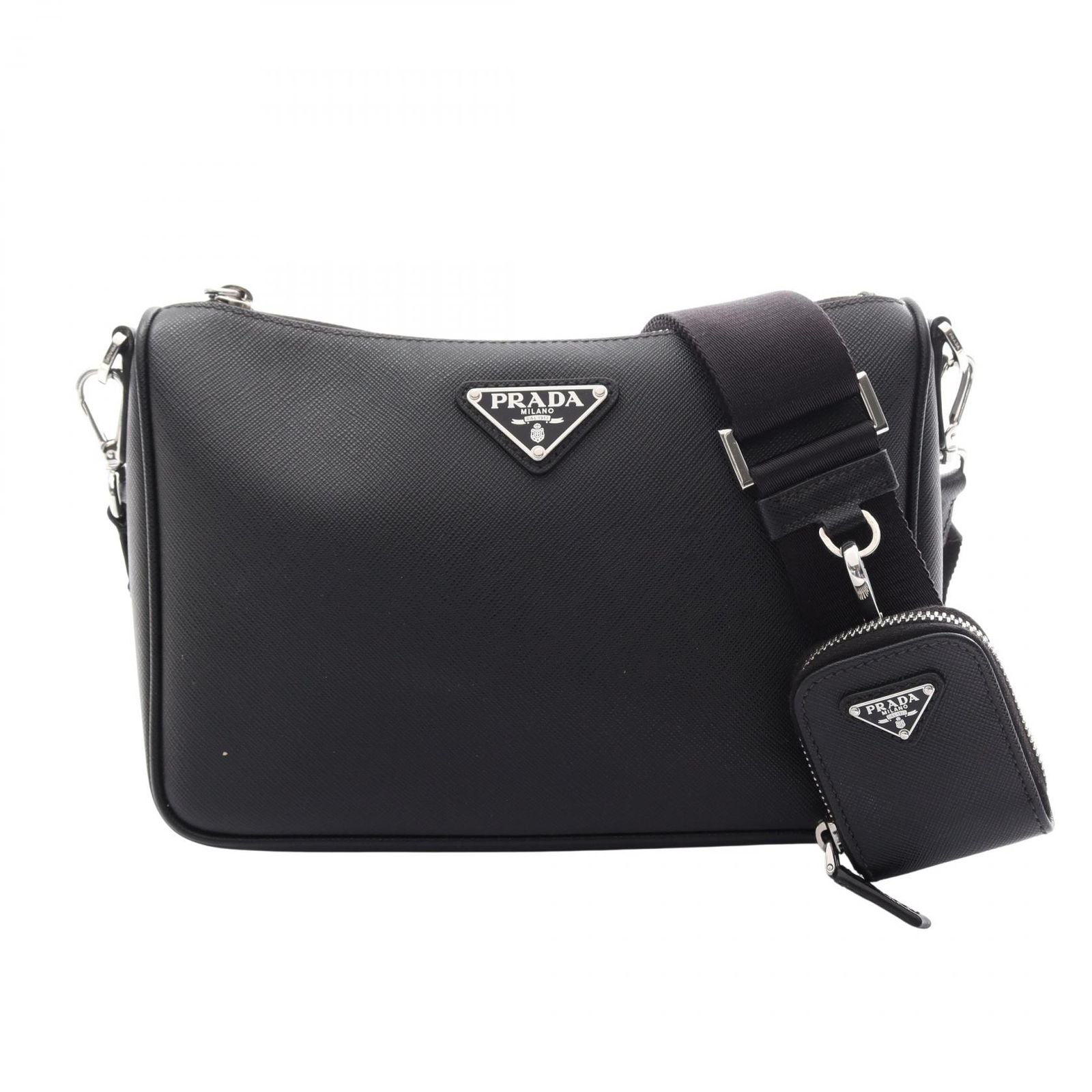 Prada Shoulder Bag Saffiano Travel Black Leather