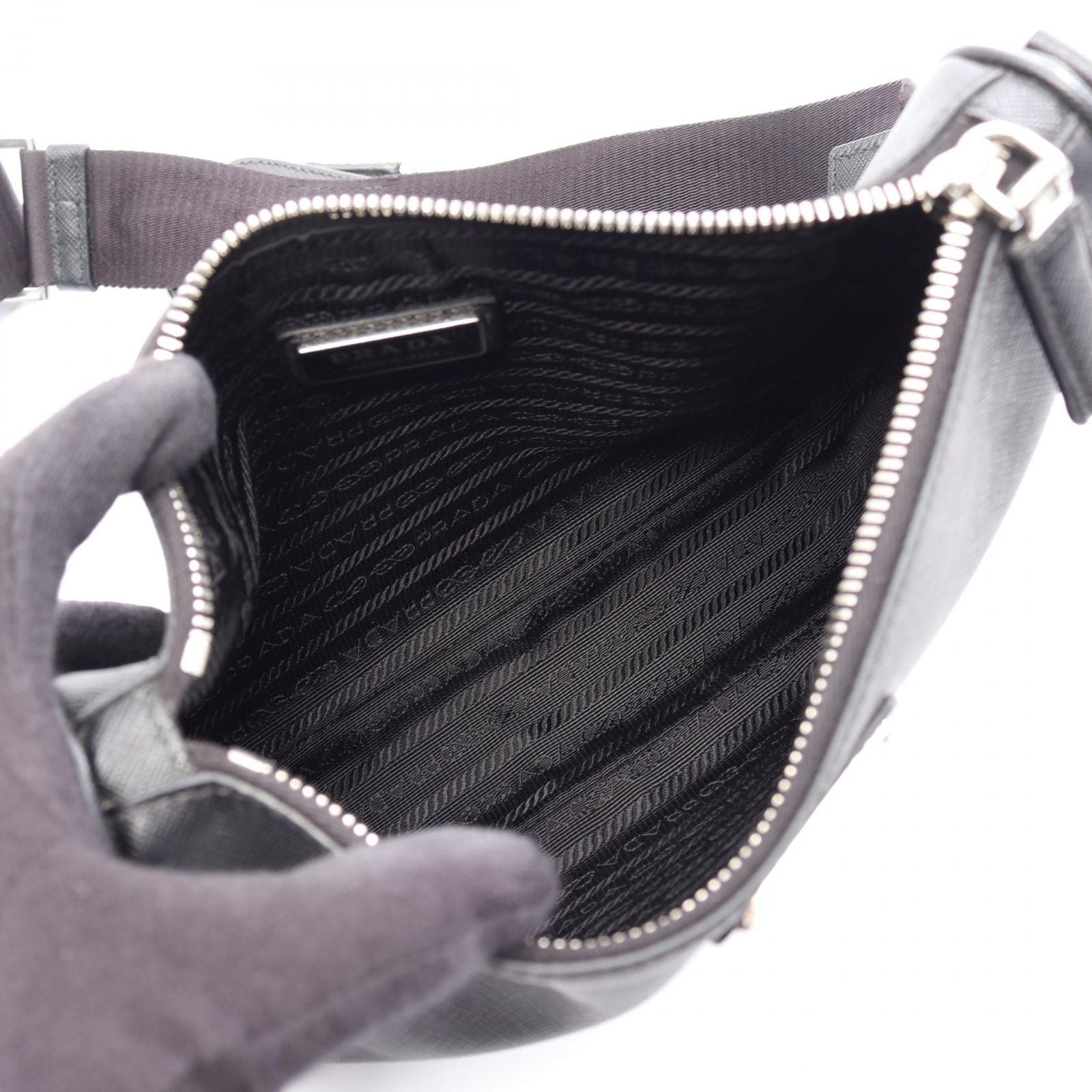 Prada Shoulder Bag Saffiano Travel Black Leather — view 3