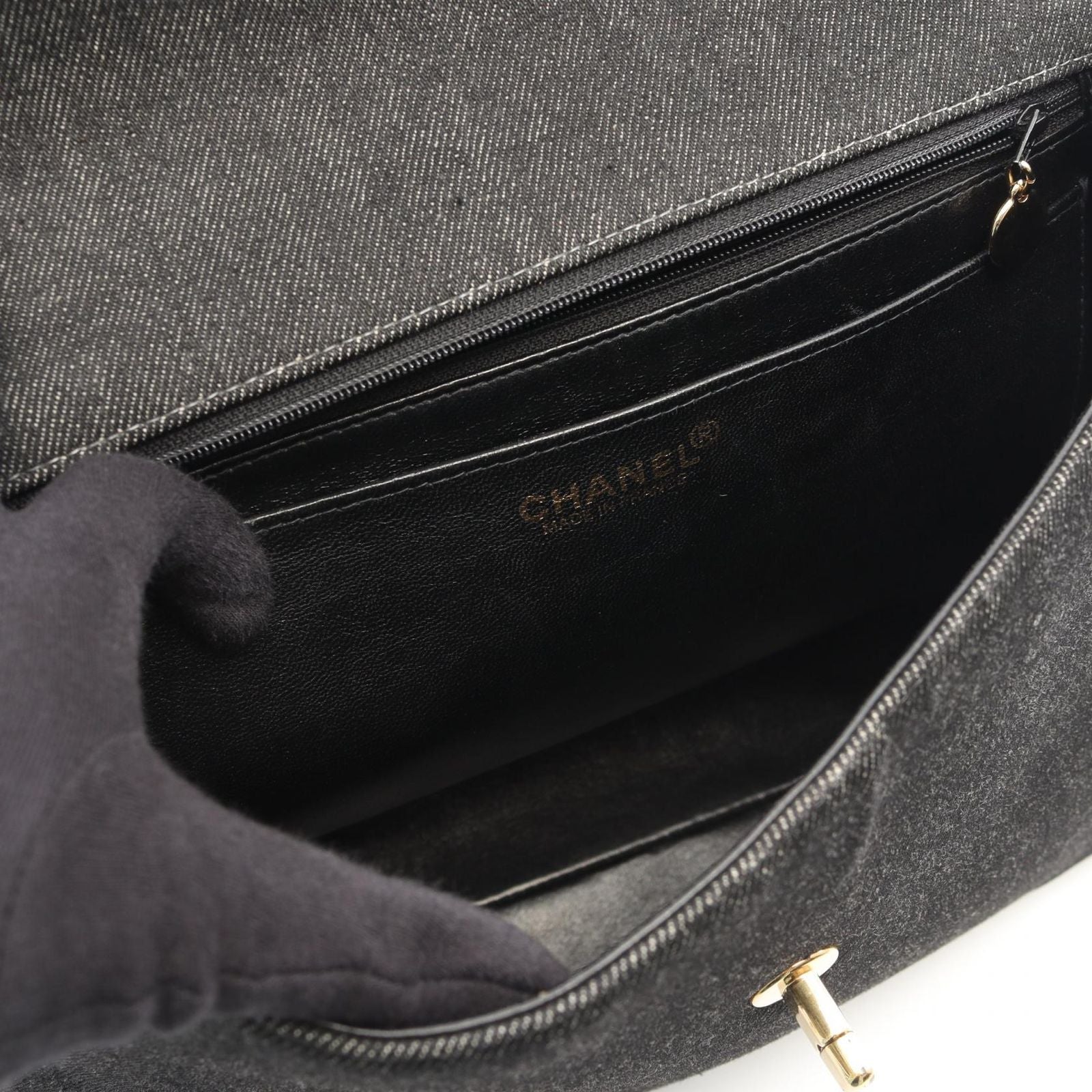 Chanel Handbag CC Logo Black Denim Top Handle — view 7