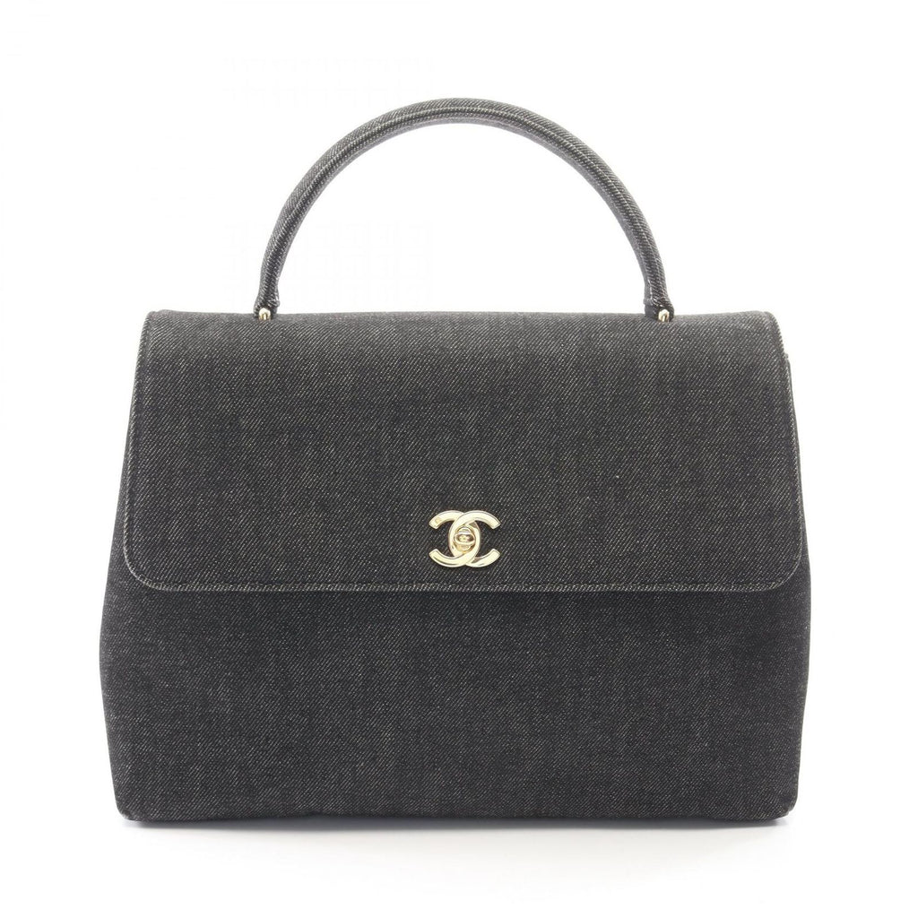 Chanel Handbag CC Logo Black Denim Top Handle
