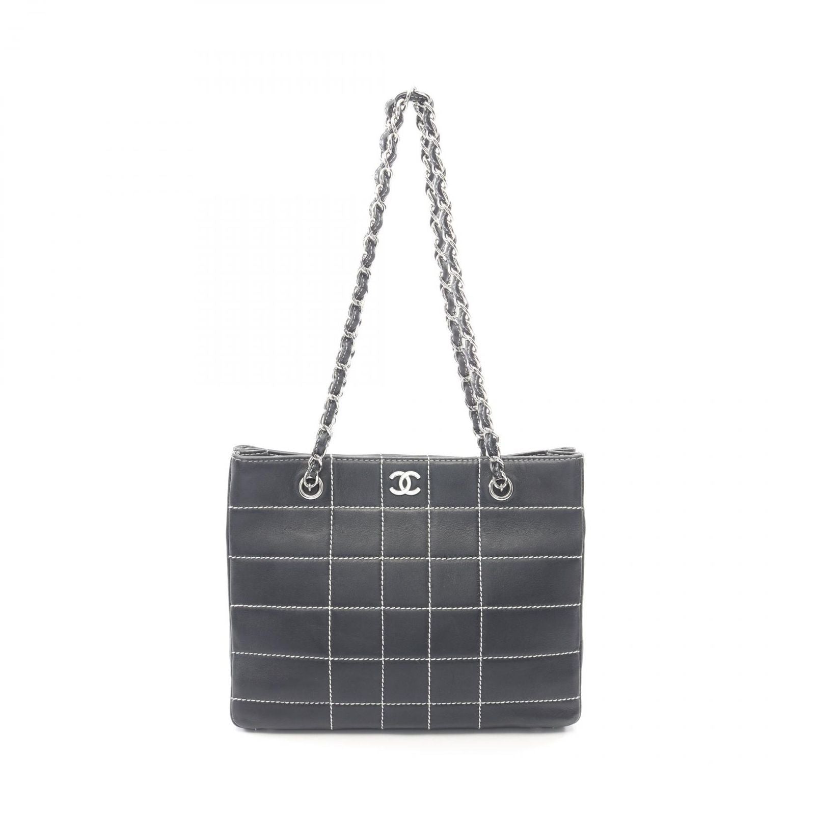 Chanel Tote Bag Choco Bar Navy Leather Bar Chain