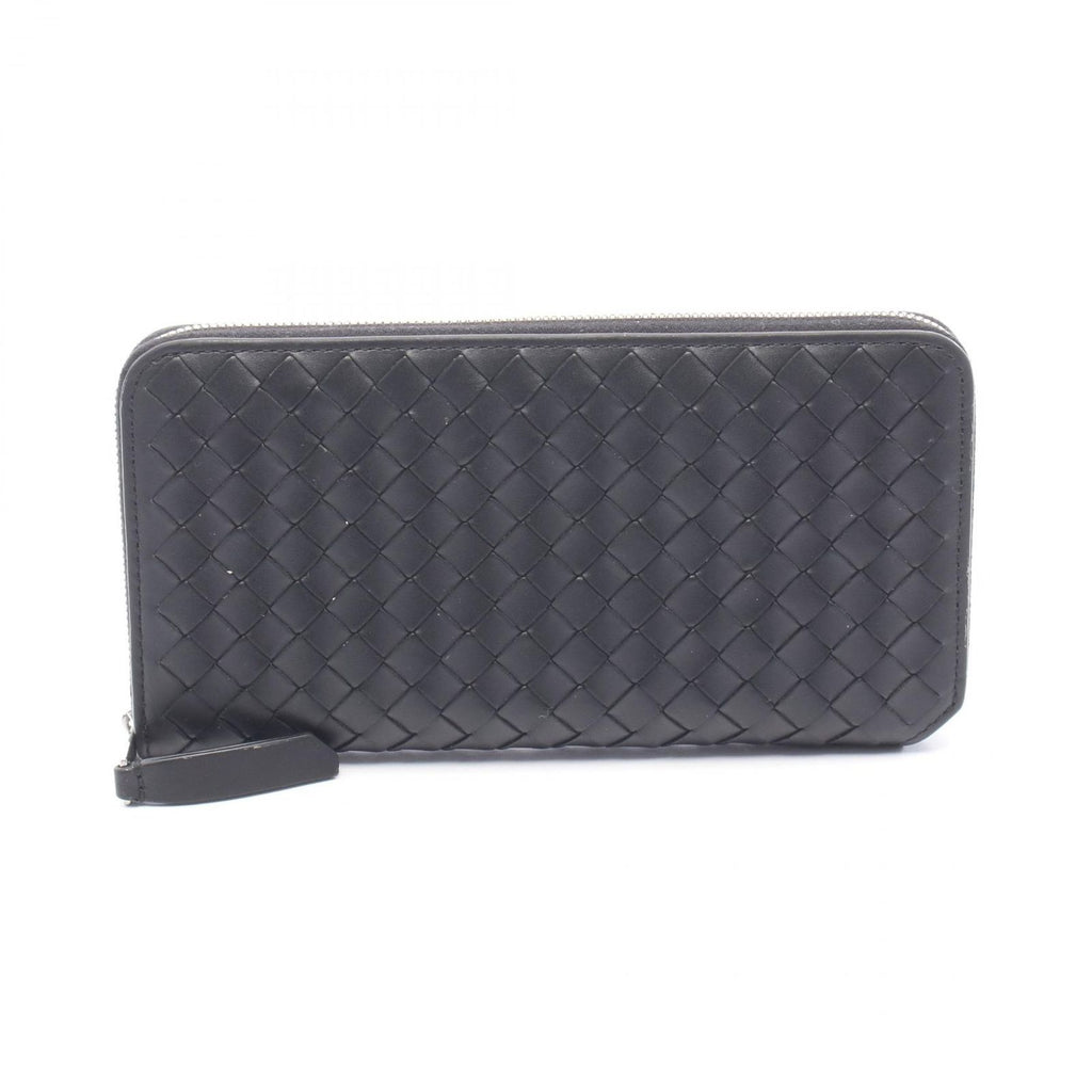 Bottega Veneta Round Wallet Intrecciato Piccolo Zip Around Black Leather
