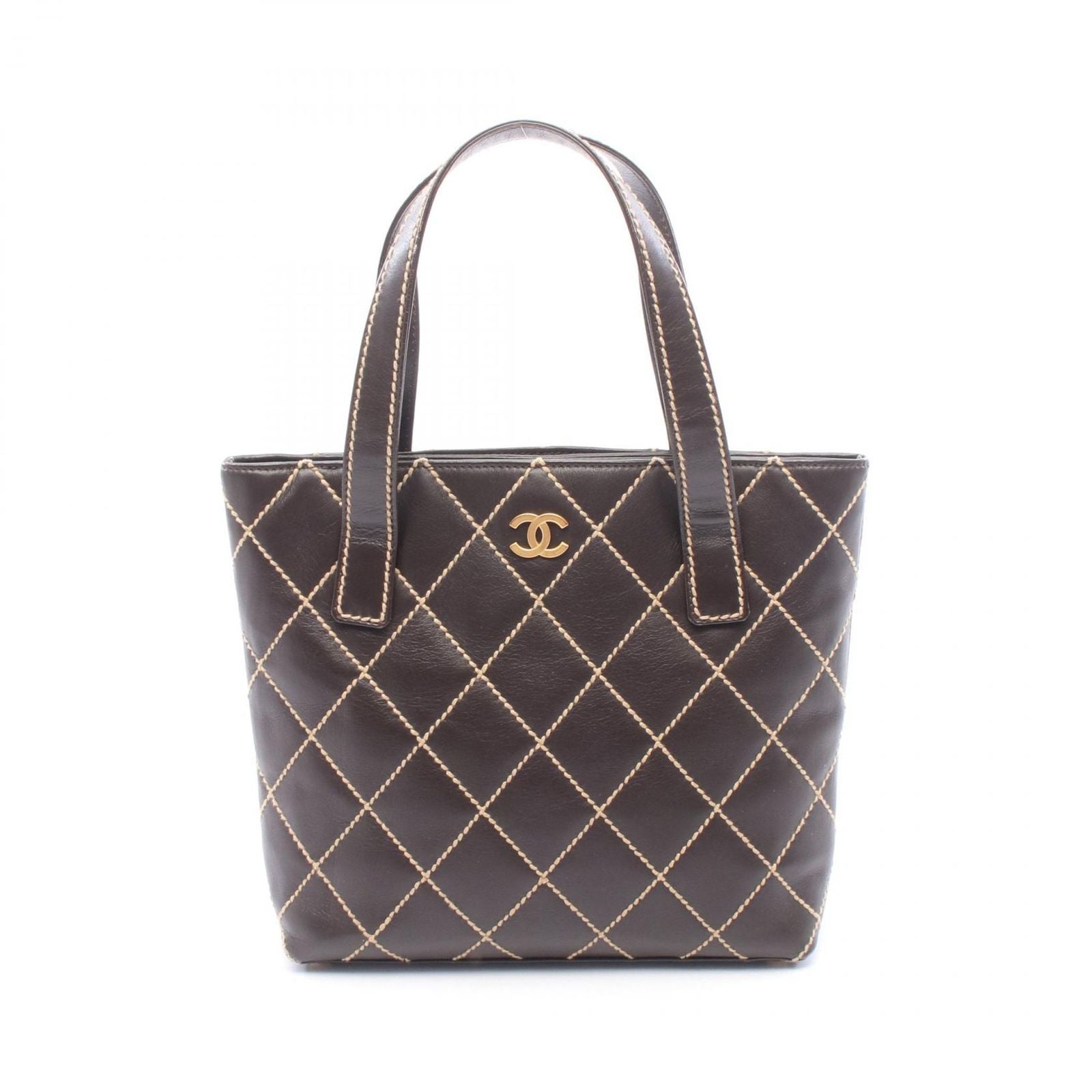 Chanel Tote Wild Stitch Dark Brown Leather