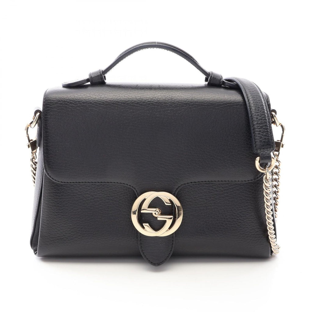 Gucci Handbag Interlocking 2-Way Black Leather Chain