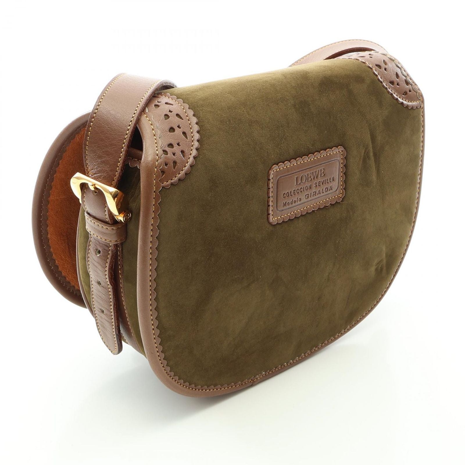 Loewe Shoulder Bag Seville Collection Anagram Khaki Brown Suede Leather — view 2