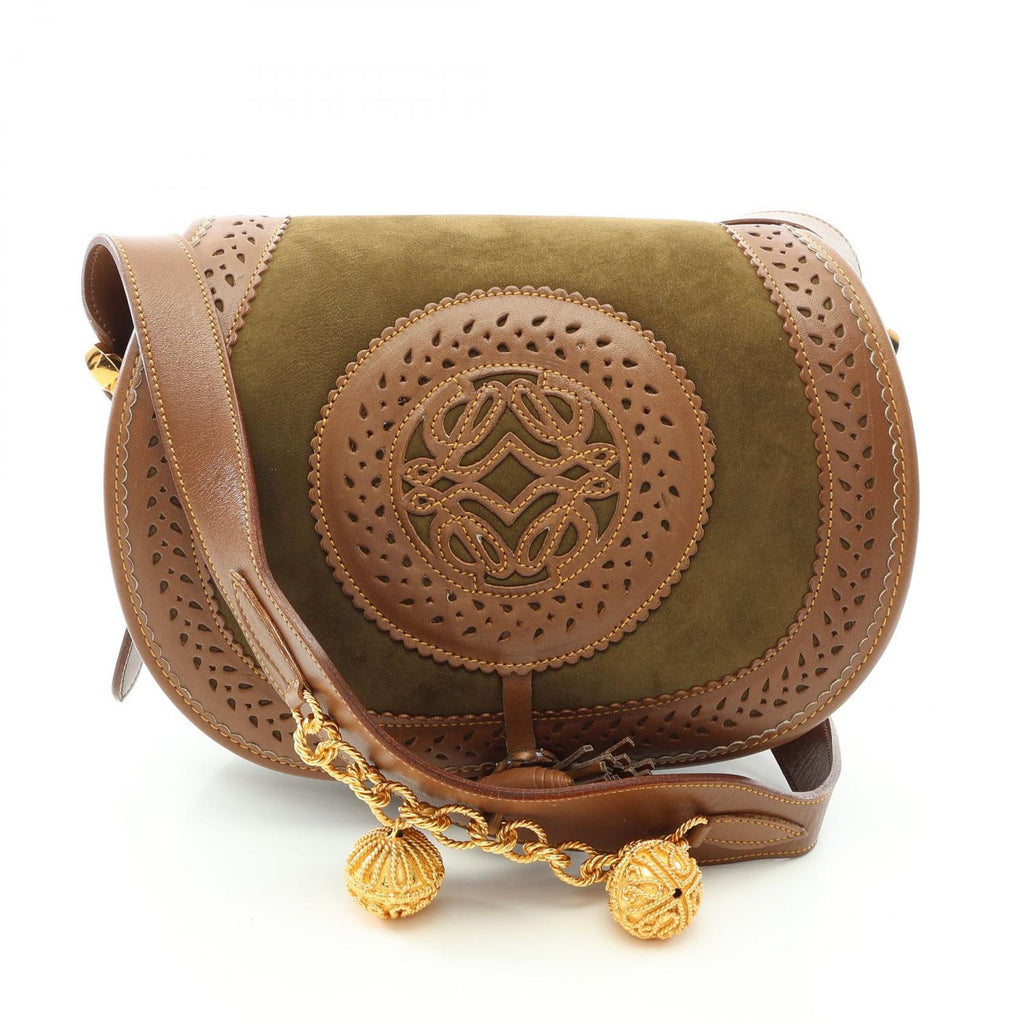 Loewe Shoulder Bag Seville Collection Anagram Khaki Brown Suede Leather