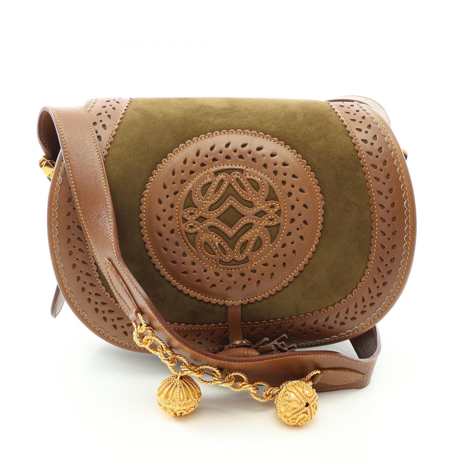 Loewe Shoulder Bag Seville Collection Anagram Khaki Brown Suede Leather