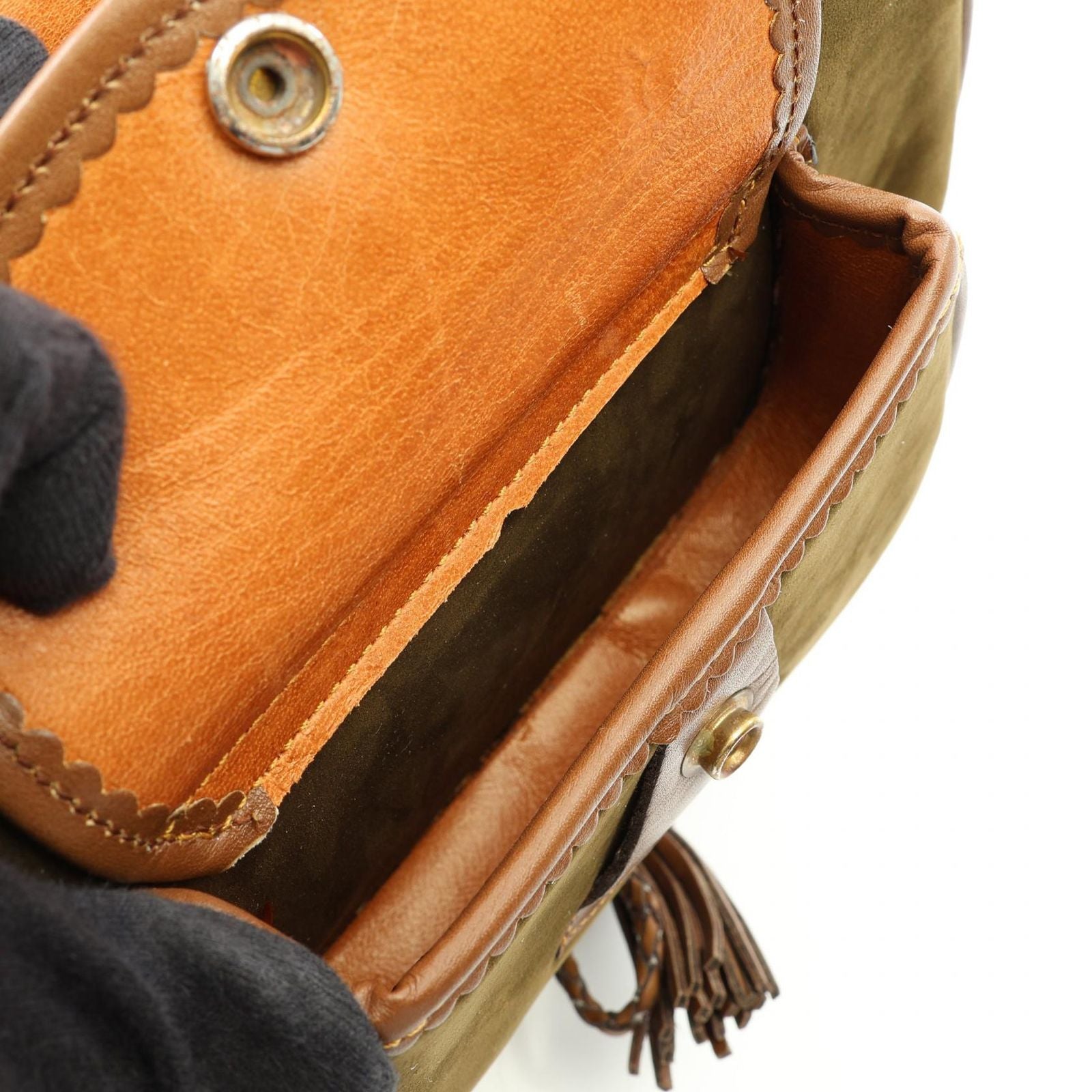 Loewe Shoulder Bag Seville Collection Anagram Khaki Brown Suede Leather — view 6