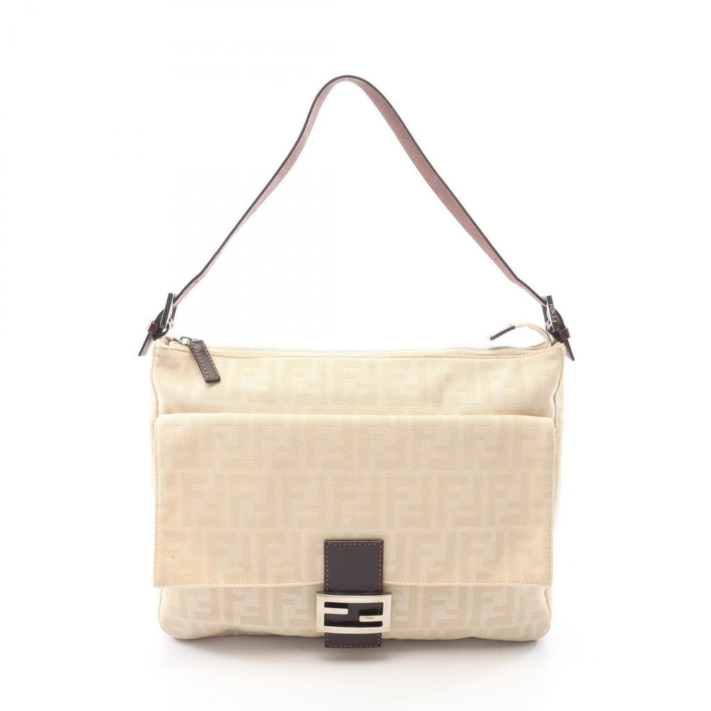 Fendi Shoulder Bag Mamma Bucket Zucca Beige Brown Canvas Leather