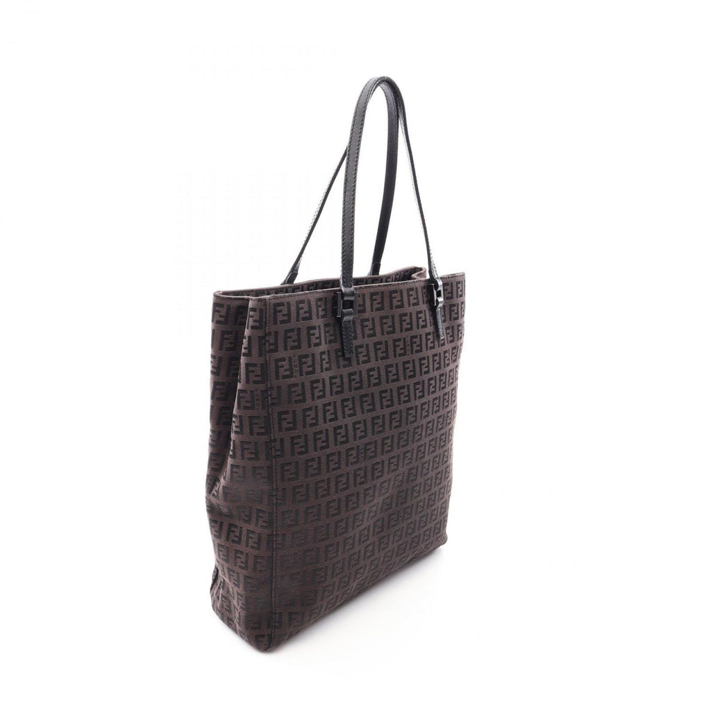 Fendi Tote Zucchino Dark Brown Canvas Leather — view 2