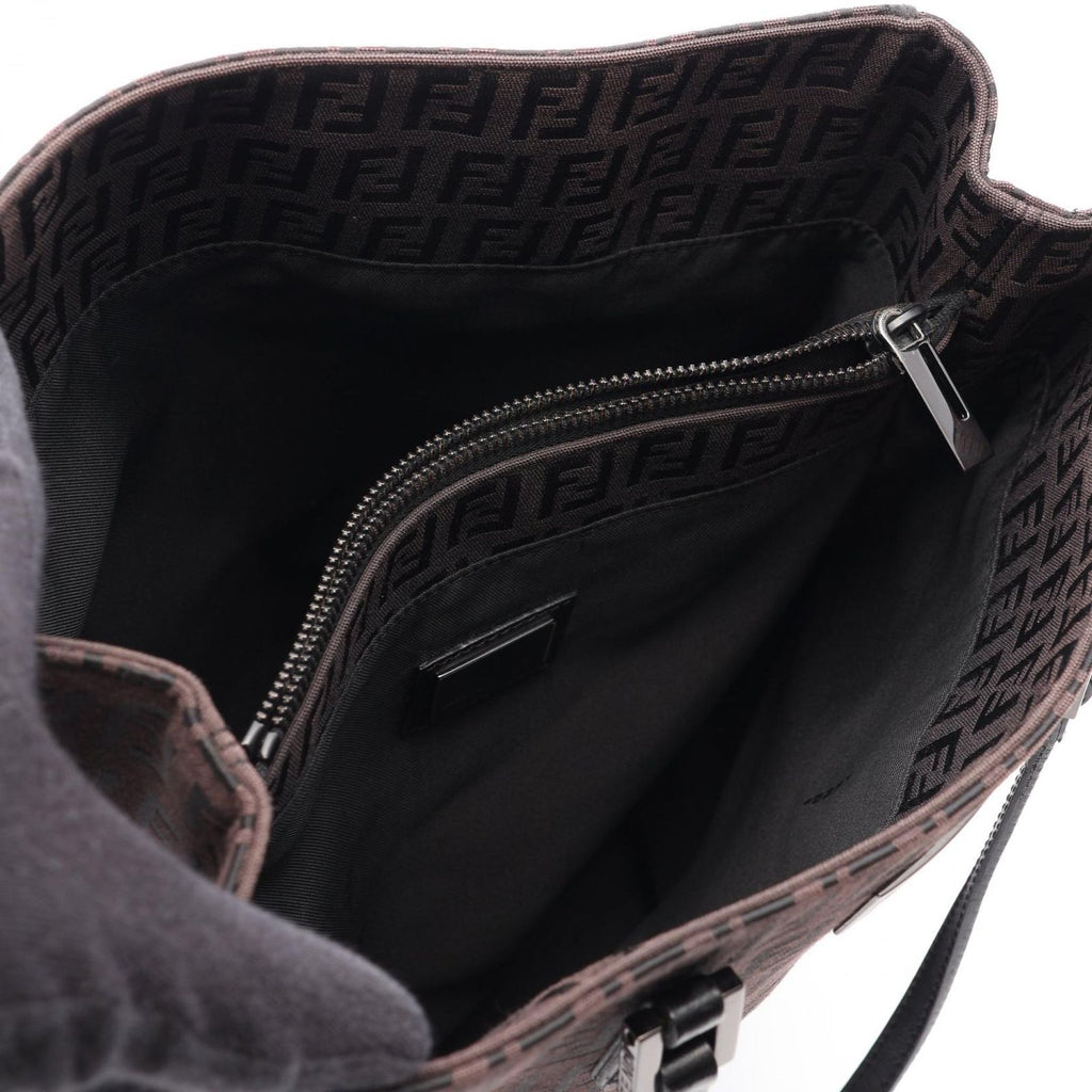 Fendi Tote Zucchino Dark Brown Canvas Leather — view 3