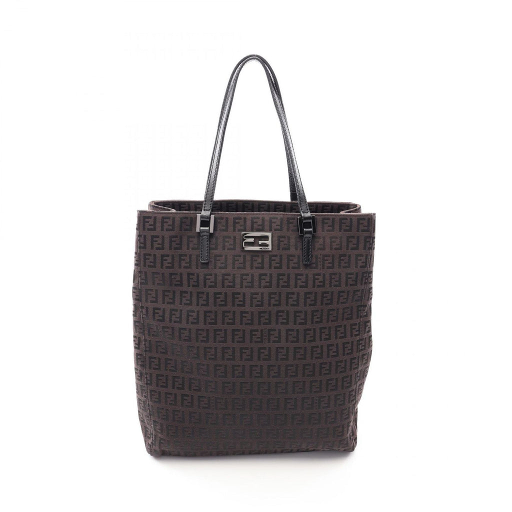 Fendi Tote Zucchino Dark Brown Canvas Leather