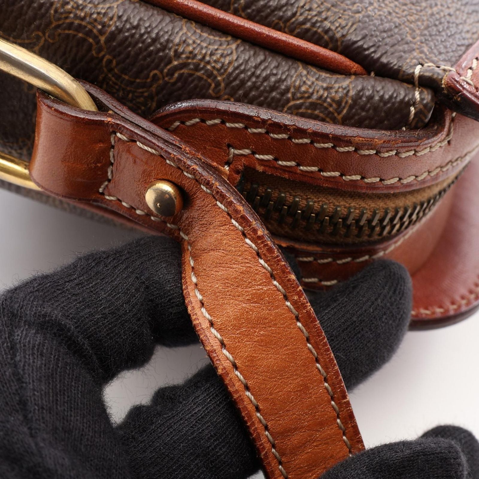 Celine Shoulder Bag Macadam Brown Canvas Leather — view 9