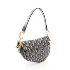 Dior Handbag Saddle Oblique Navy Ivory Canvas Leather — view 2