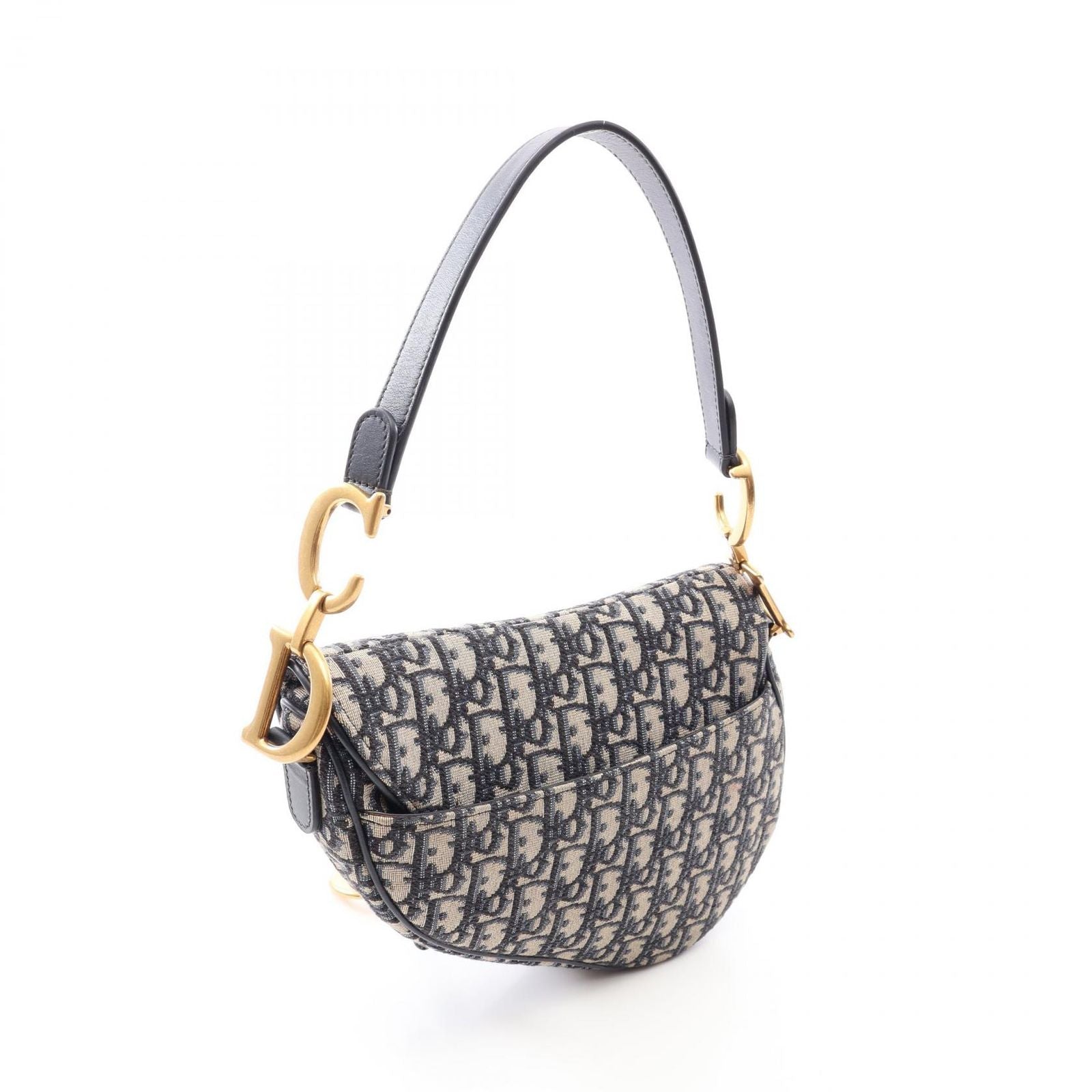 Dior Handbag Saddle Oblique Navy Ivory Canvas Leather — view 2