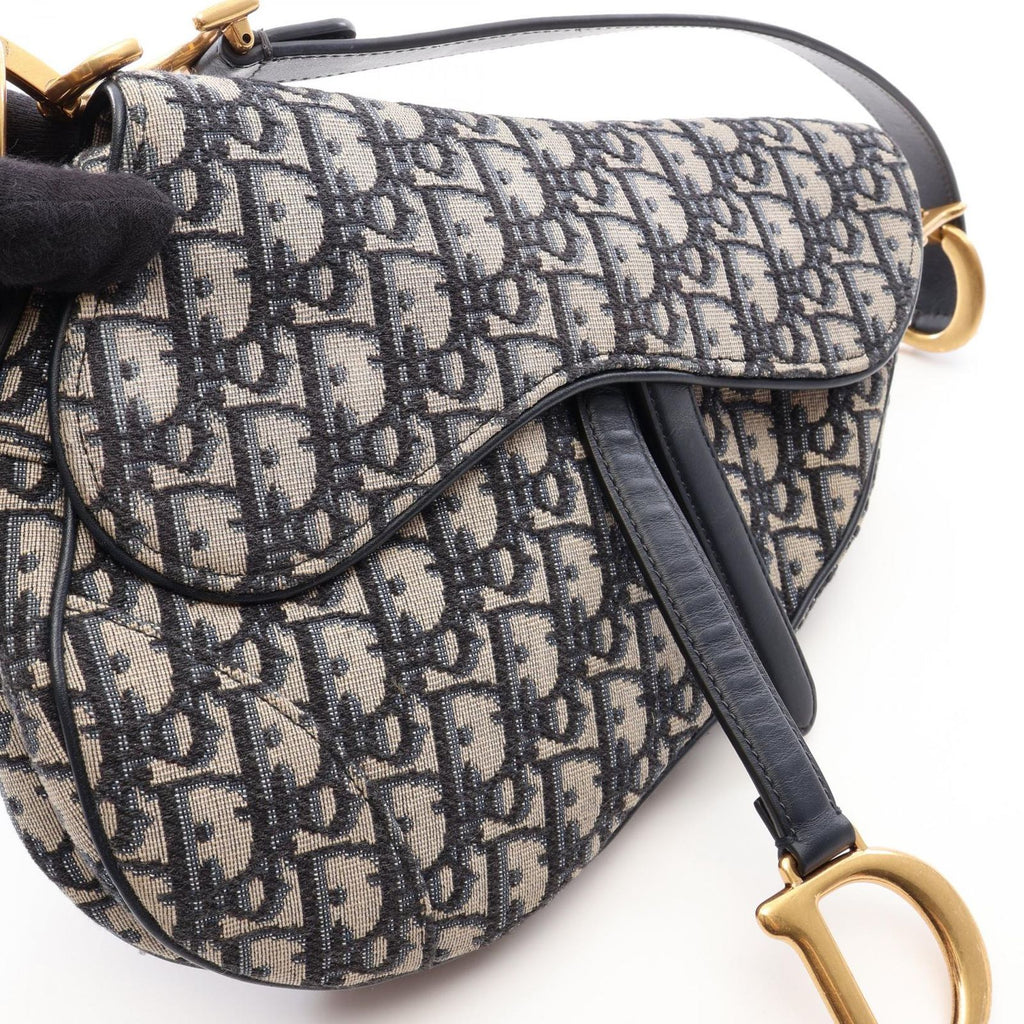 Dior Handbag Saddle Oblique Navy Ivory Canvas Leather — view 5
