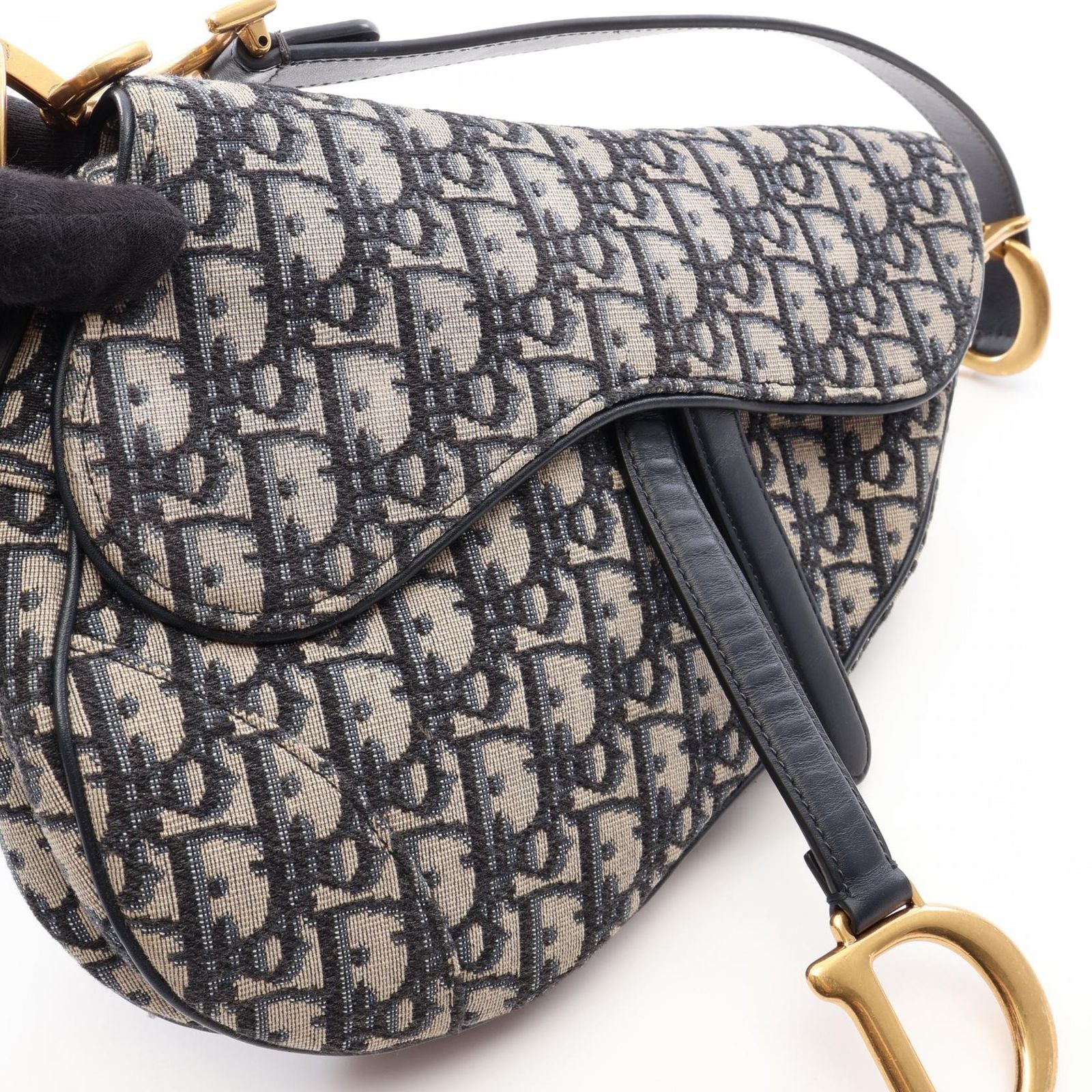 Dior Handbag Saddle Oblique Navy Ivory Canvas Leather — view 5