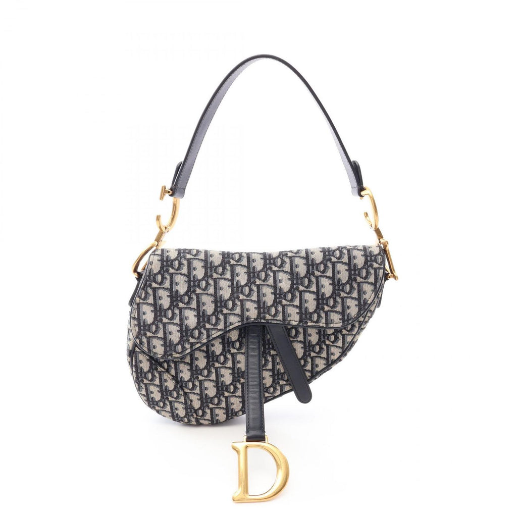 Dior Handbag Saddle Oblique Navy Ivory Canvas Leather