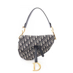 Dior Handbag Saddle Oblique Navy Ivory Canvas Leather