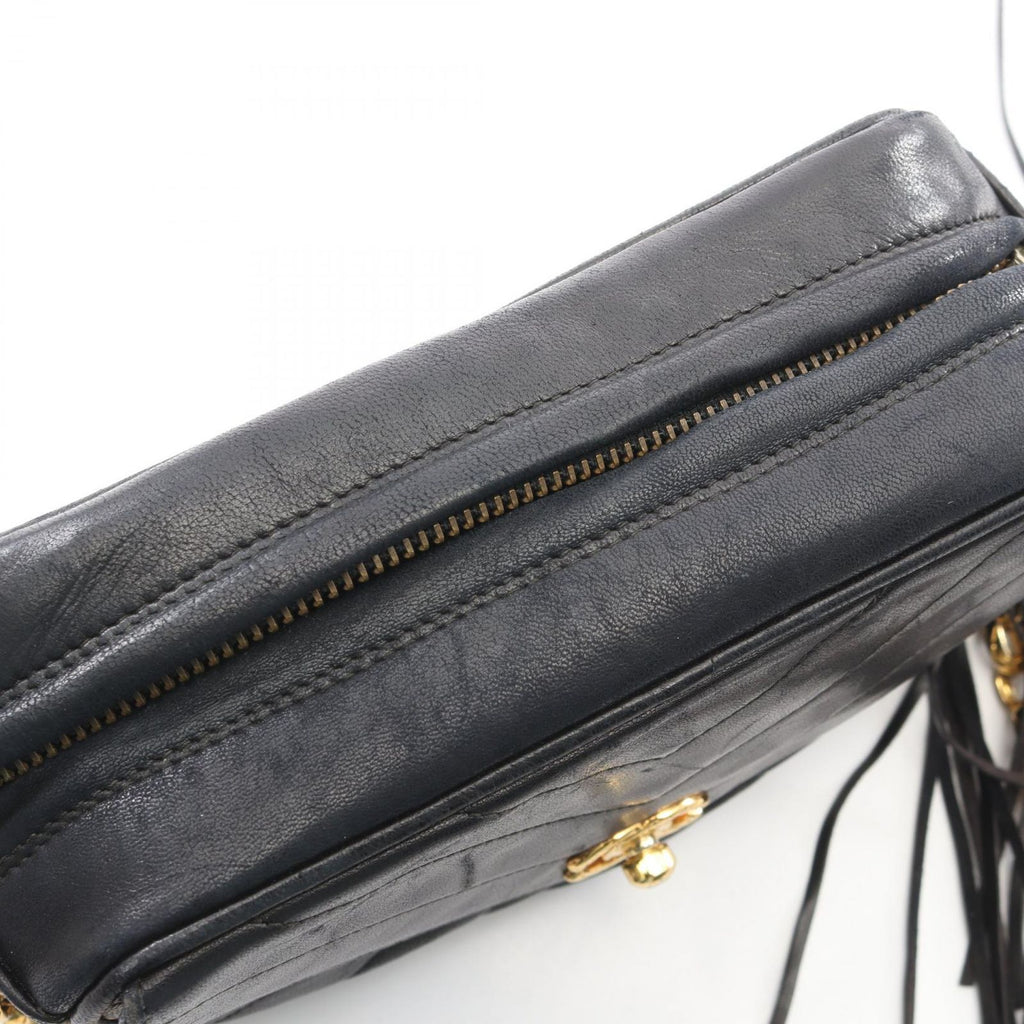 Chanel Shoulder Bag Stitch Blanc Tassel Black Lambskin Fringe Mini Chain — view 6