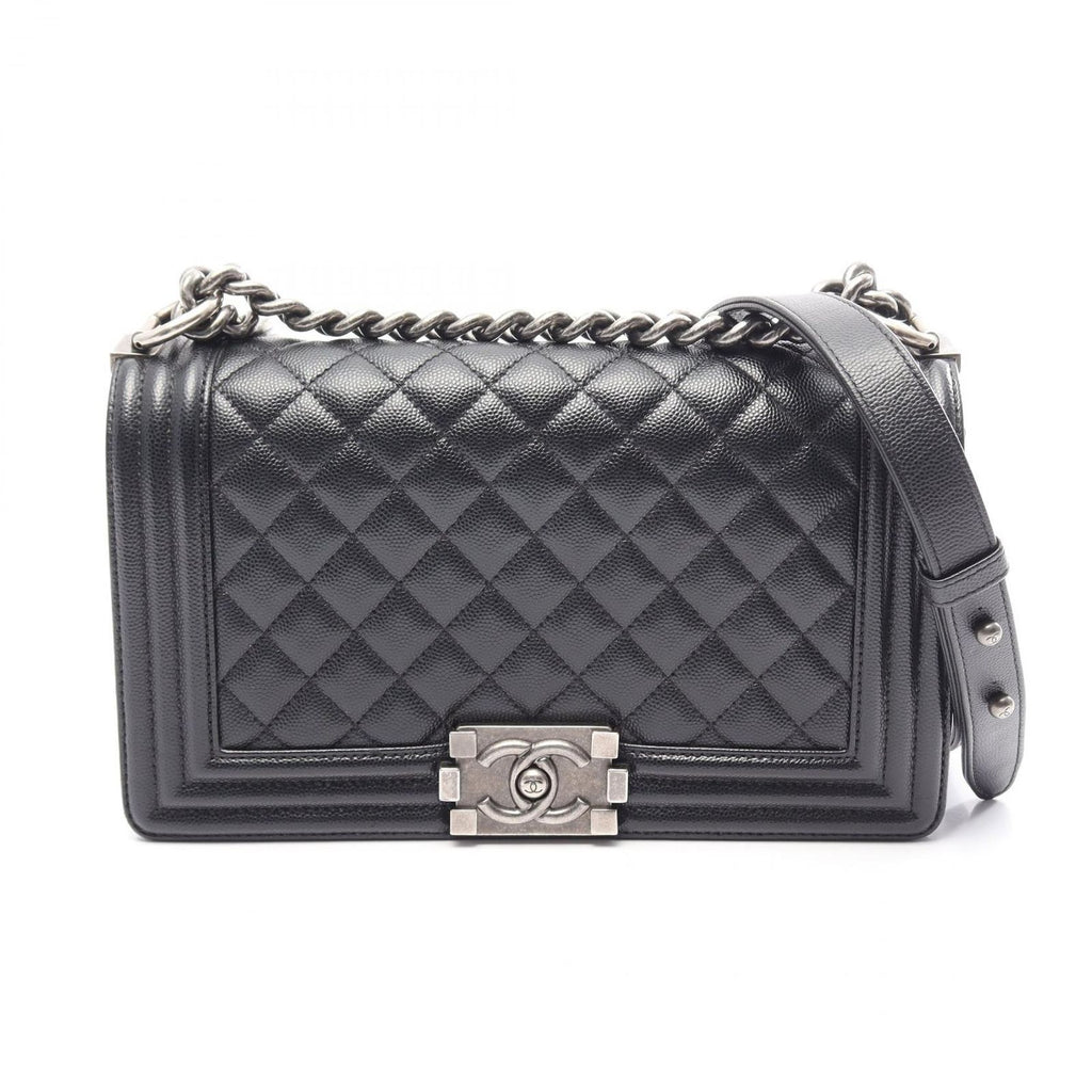Chanel Shoulder Bag Boy Black Caviar Leather Boy Chain
