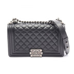Chanel Shoulder Bag Boy Black Caviar Leather Boy Chain