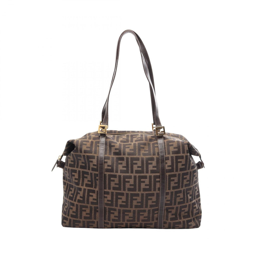 Fendi Tote Zucca Brown Black Canvas Leather