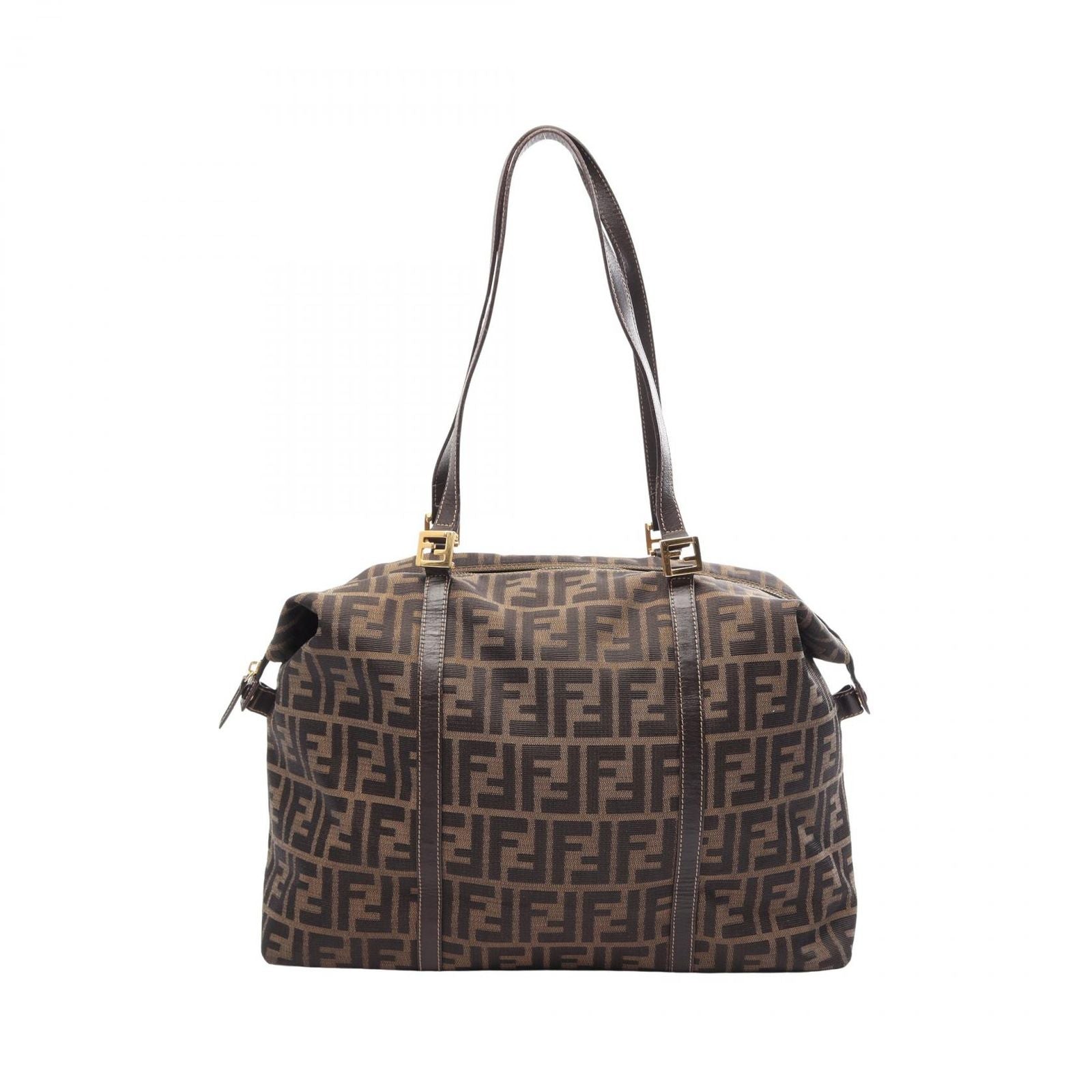 Fendi Tote Zucca Brown Black Canvas Leather