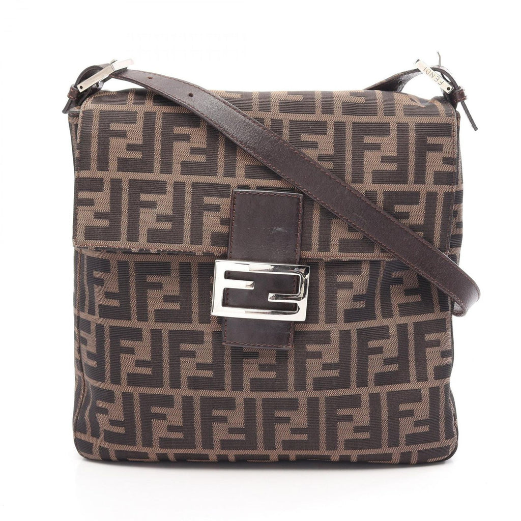 Fendi Shoulder Bag Zucca Brown Canvas Leather