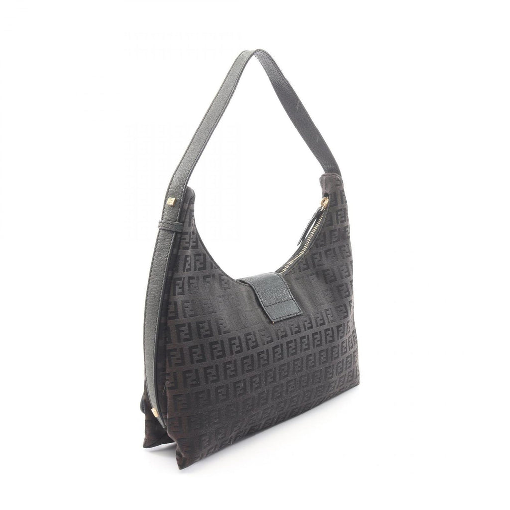 Fendi Shoulder Bag Zucchino Dark Brown Canvas Leather — view 2