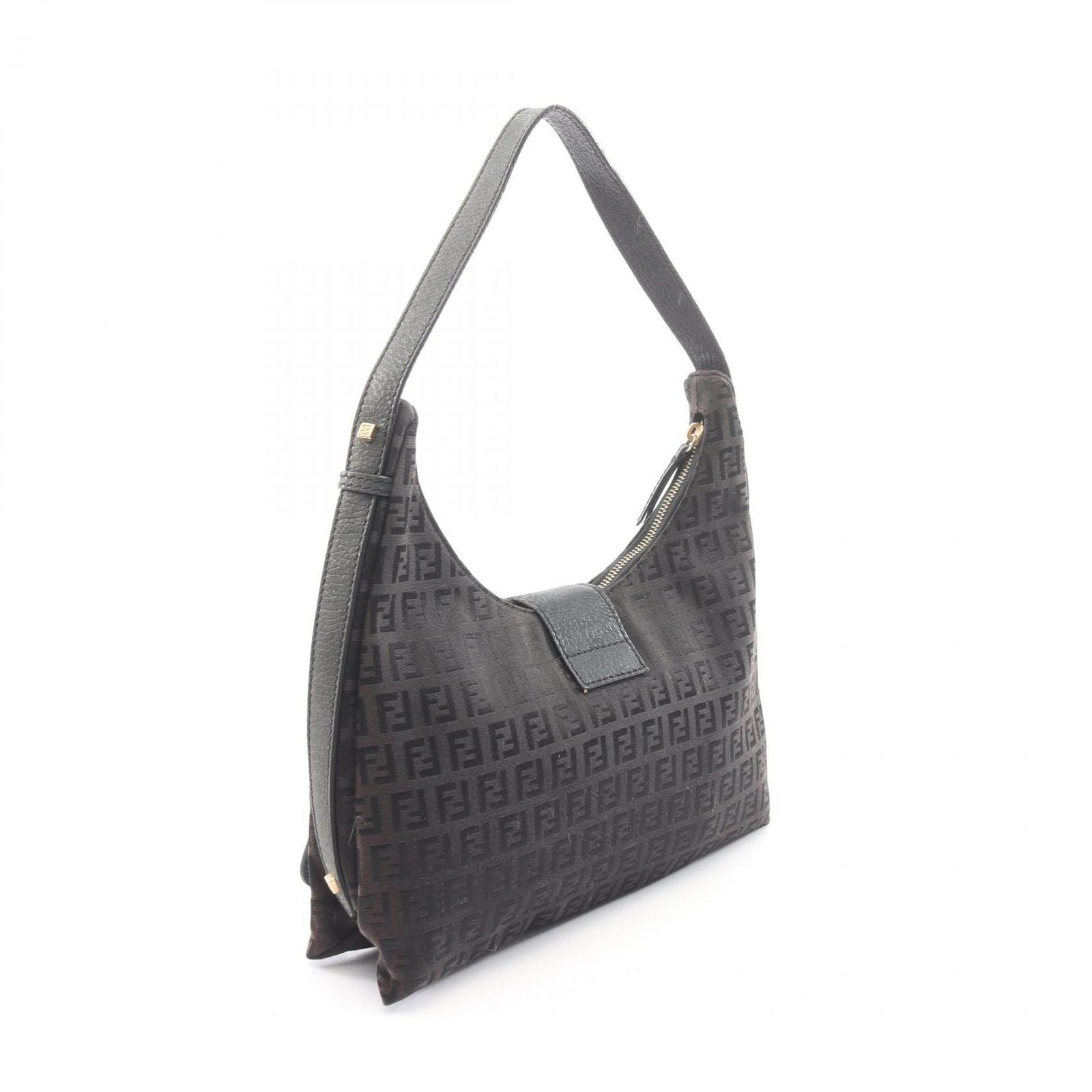 Fendi Shoulder Bag Zucchino Dark Brown Canvas Leather — view 2