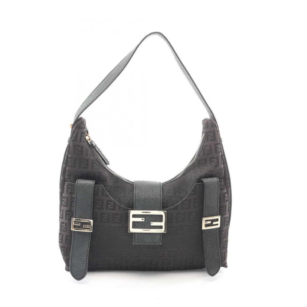 Fendi Shoulder Bag Zucchino Dark Brown Canvas Leather