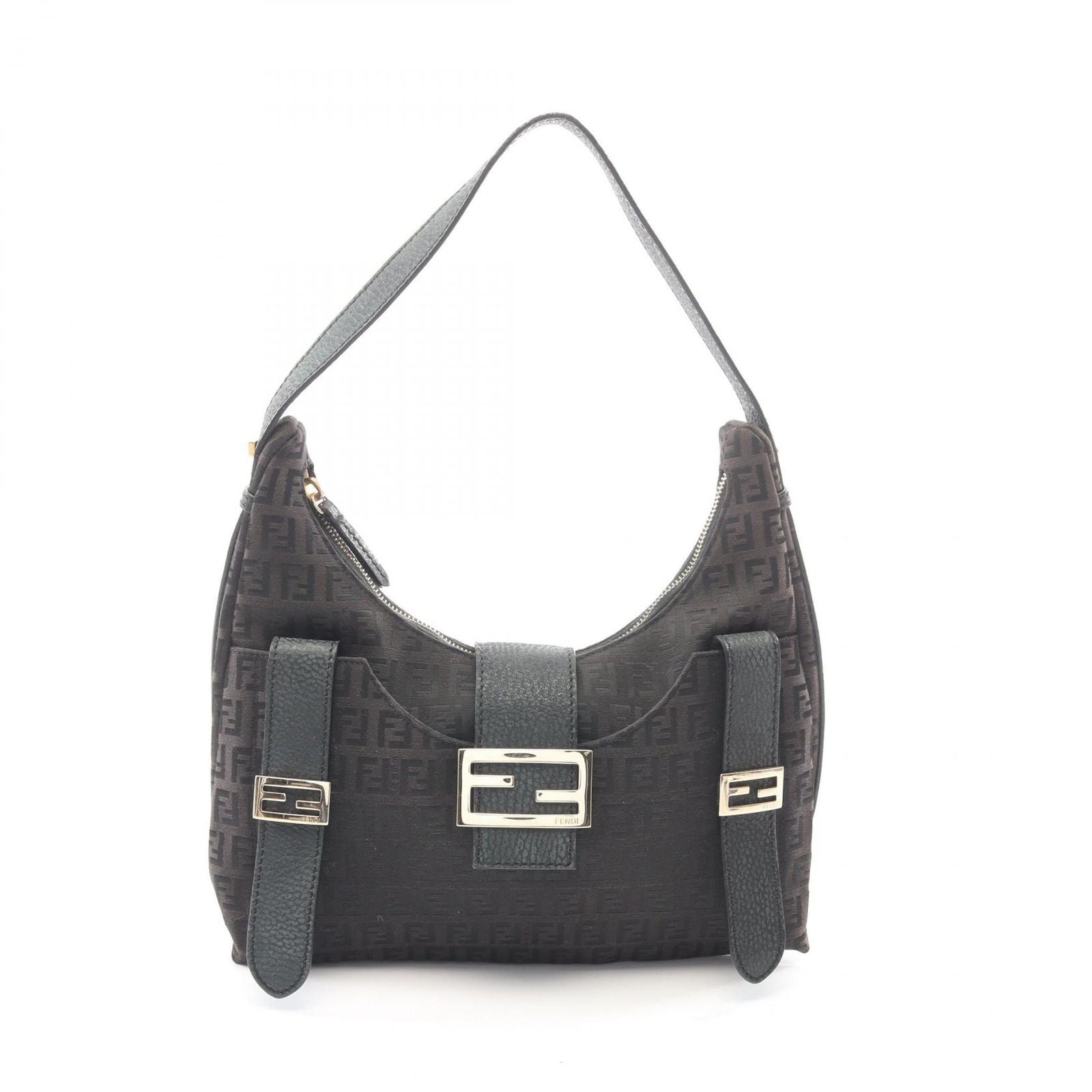 Fendi Shoulder Bag Zucchino Dark Brown Canvas Leather