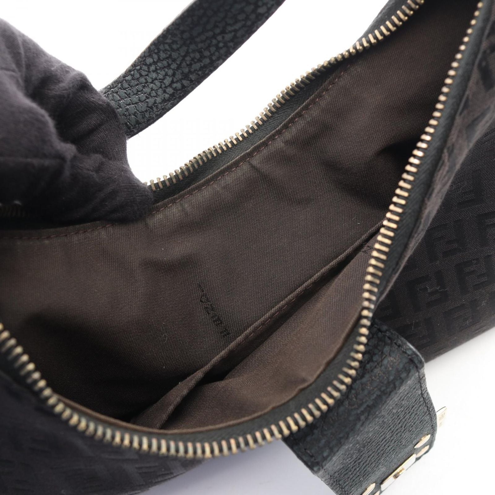 Fendi Shoulder Bag Zucchino Dark Brown Canvas Leather — view 9