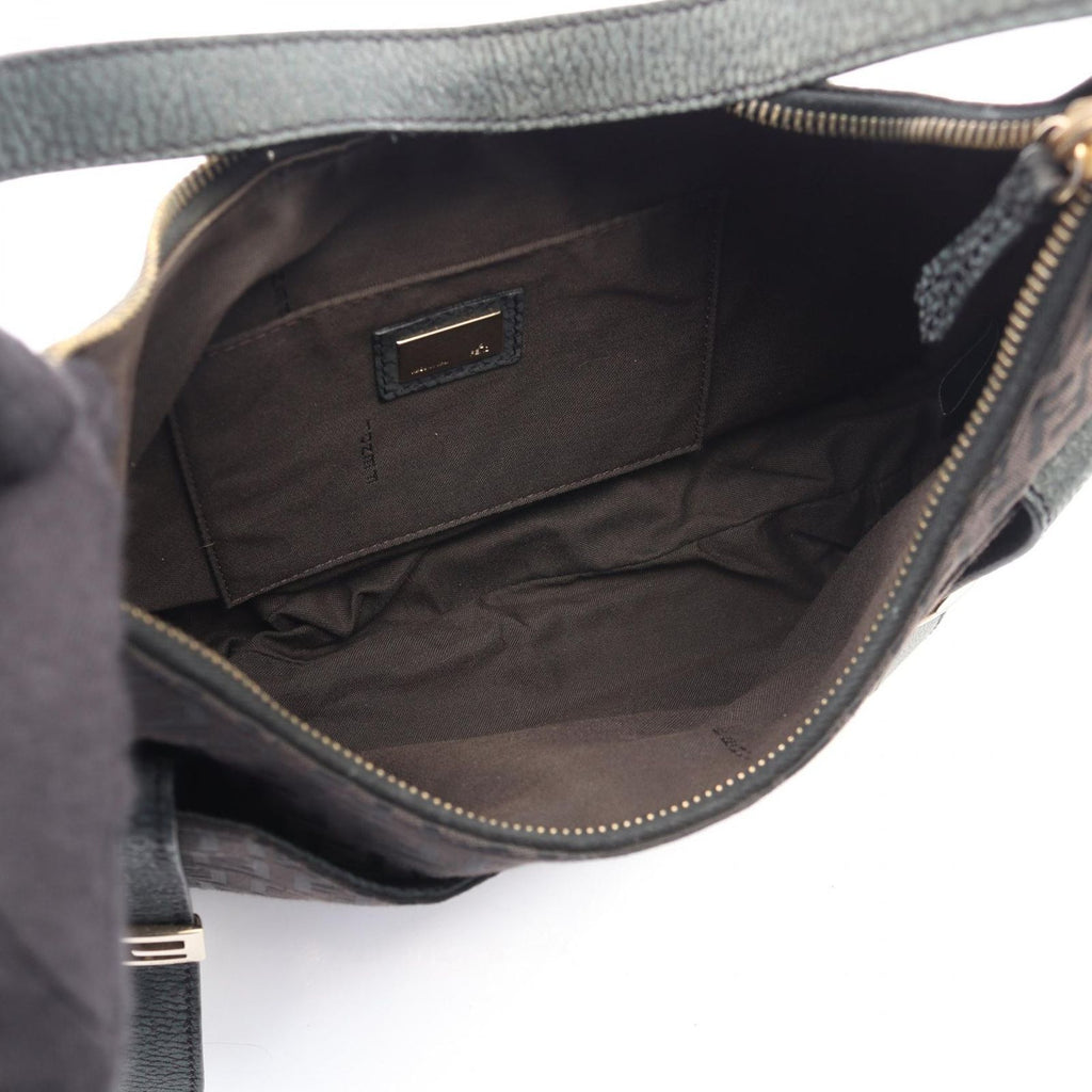Fendi Shoulder Bag Zucchino Dark Brown Canvas Leather — view 3