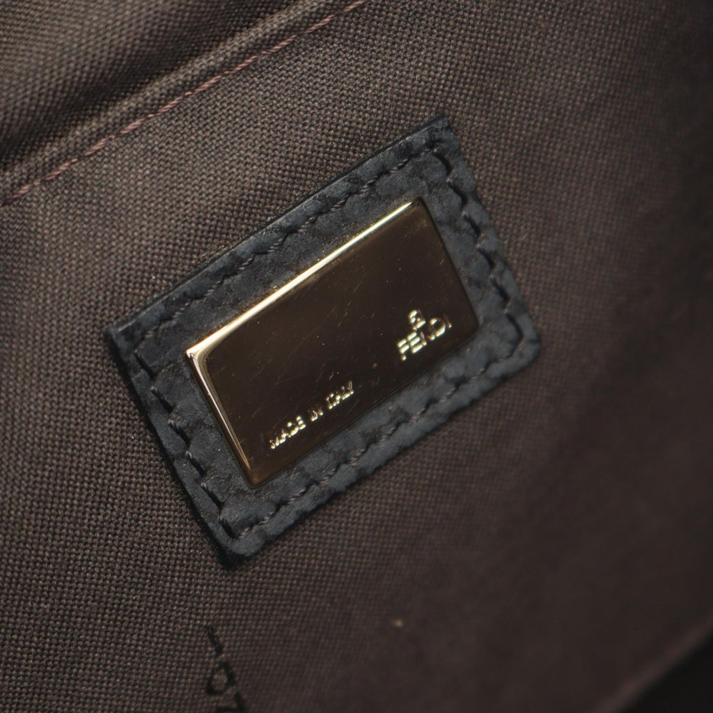 Fendi Shoulder Bag Zucchino Dark Brown Canvas Leather — view 4