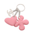 Chanel Charm CC Logo Heart Clover Pink Silver Lambskin CC Key Holder