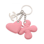 Chanel Charm CC Logo Heart Clover Pink Silver Lambskin CC Key Holder