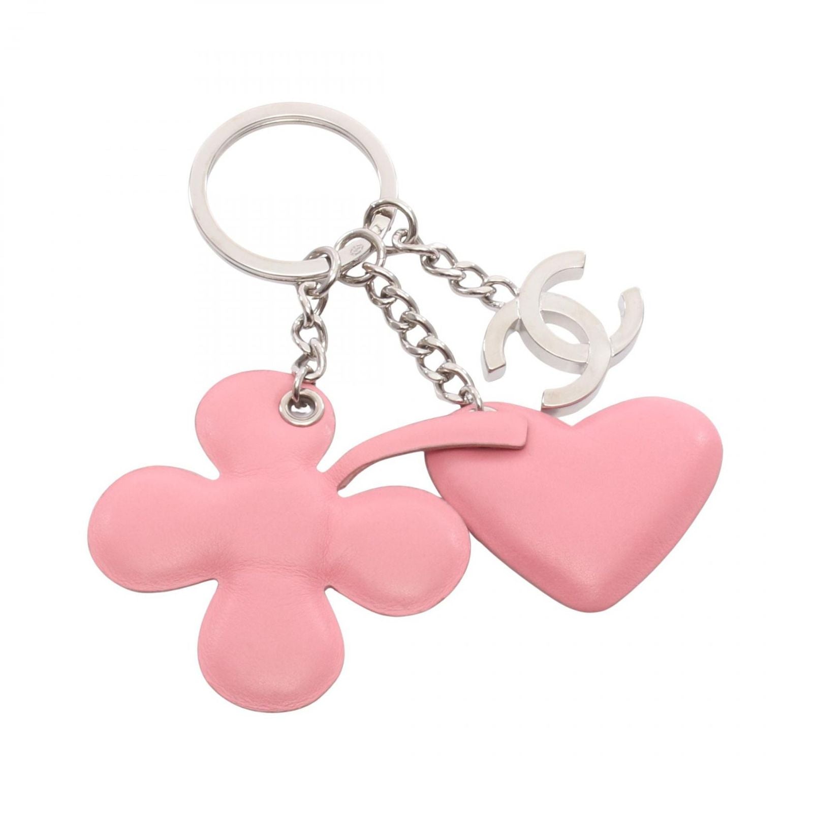 Chanel Charm CC Logo Heart Clover Pink Silver Lambskin CC Key Holder — view 2