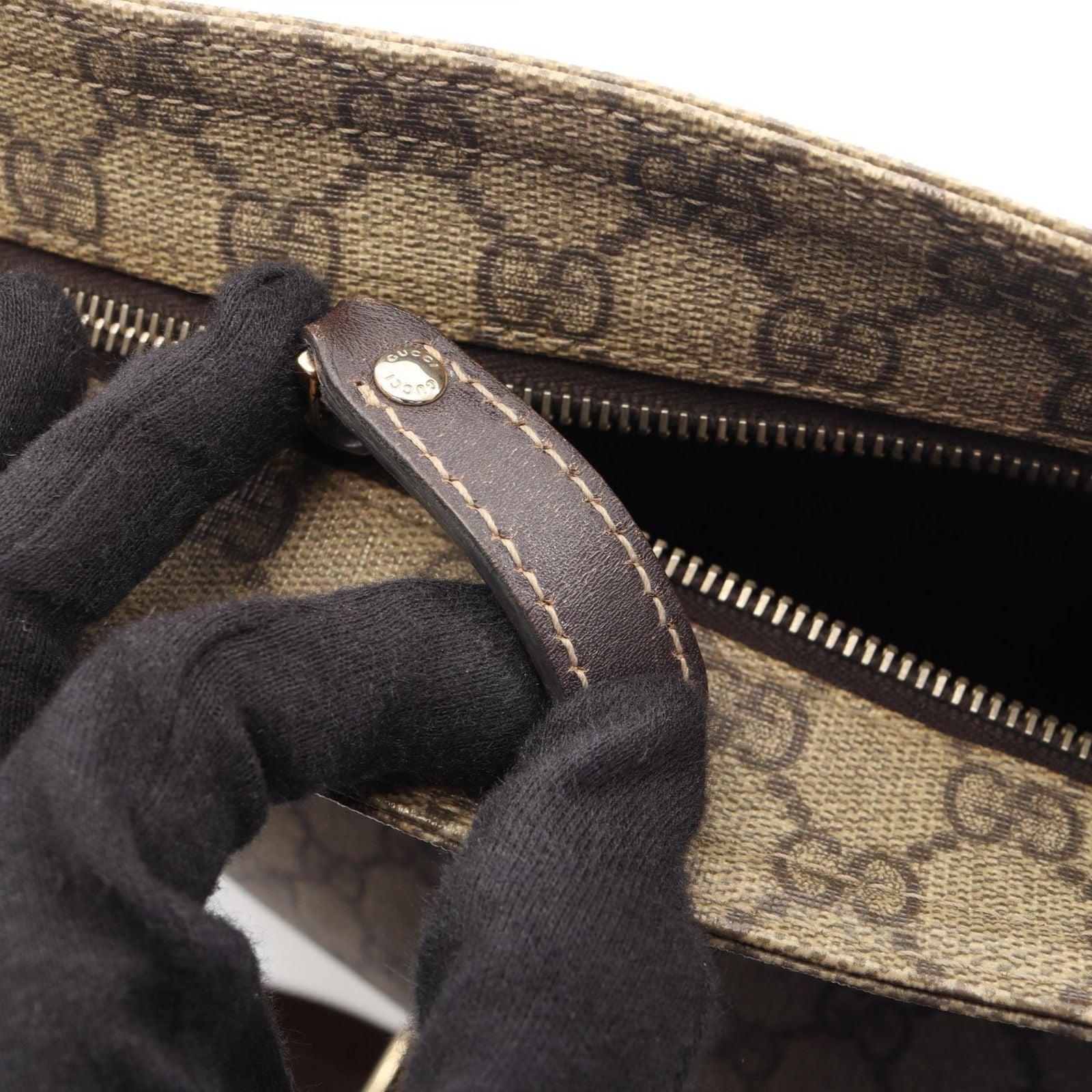 Gucci Shoulder Bag GG Supreme Beige Dark Brown Canvas Leather — view 7