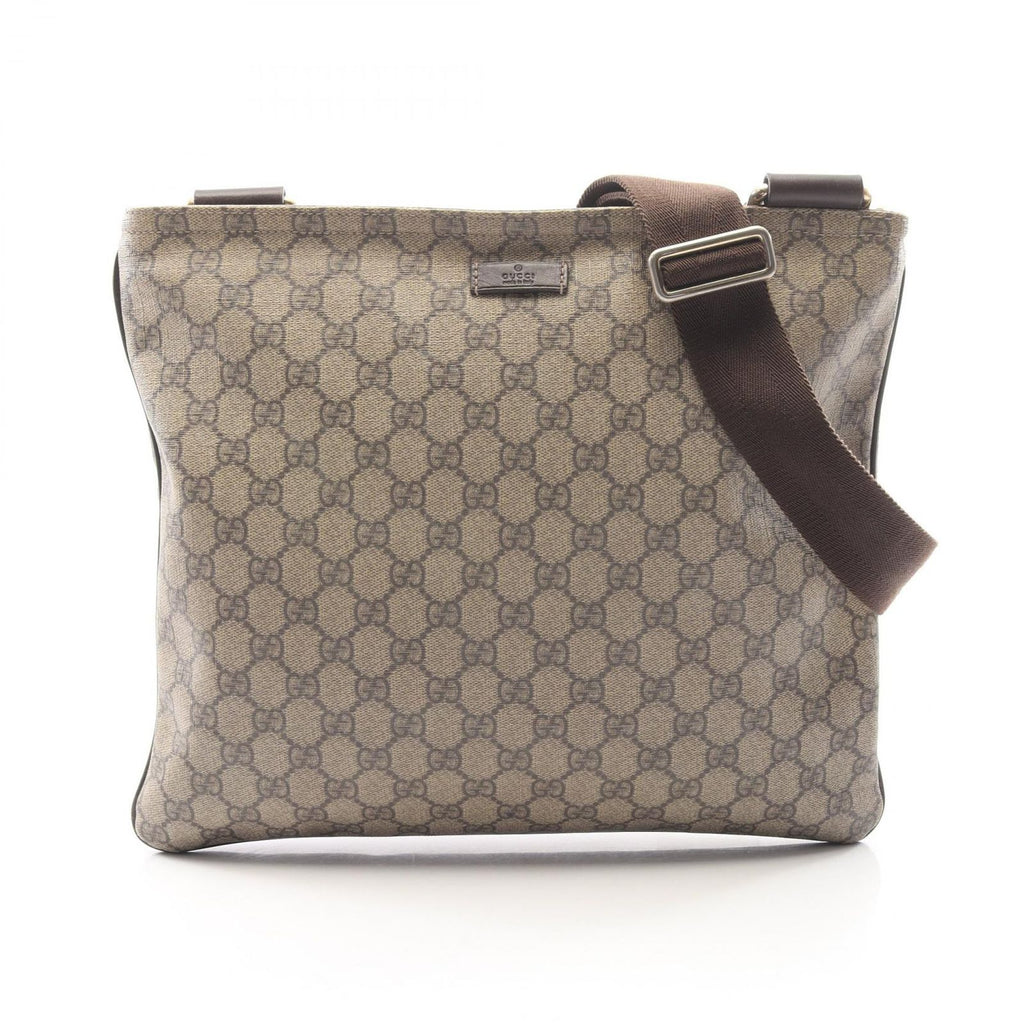 Gucci Shoulder Bag GG Supreme Beige Dark Brown Canvas Leather