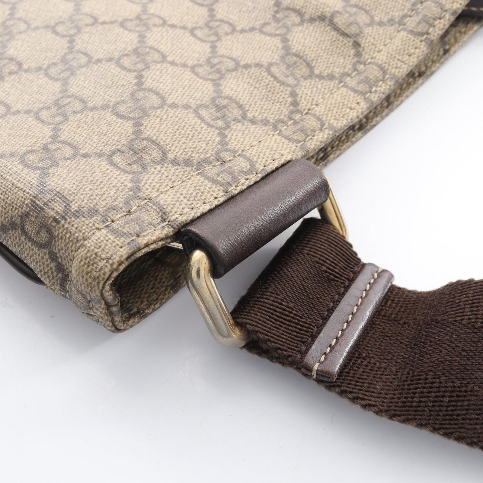Gucci Shoulder Bag GG Supreme Beige Dark Brown Canvas Leather — view 9