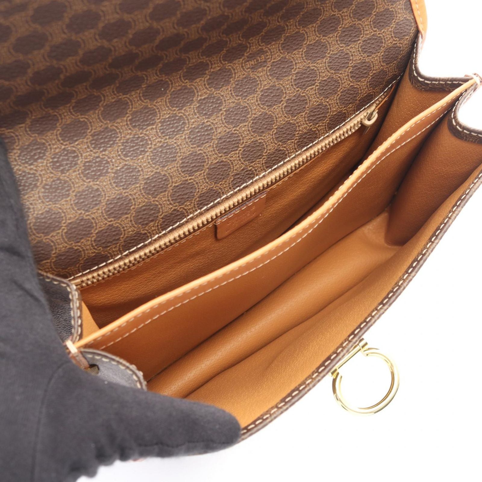 Celine Shoulder Bag Magadam Brown Canvas Leather — view 3