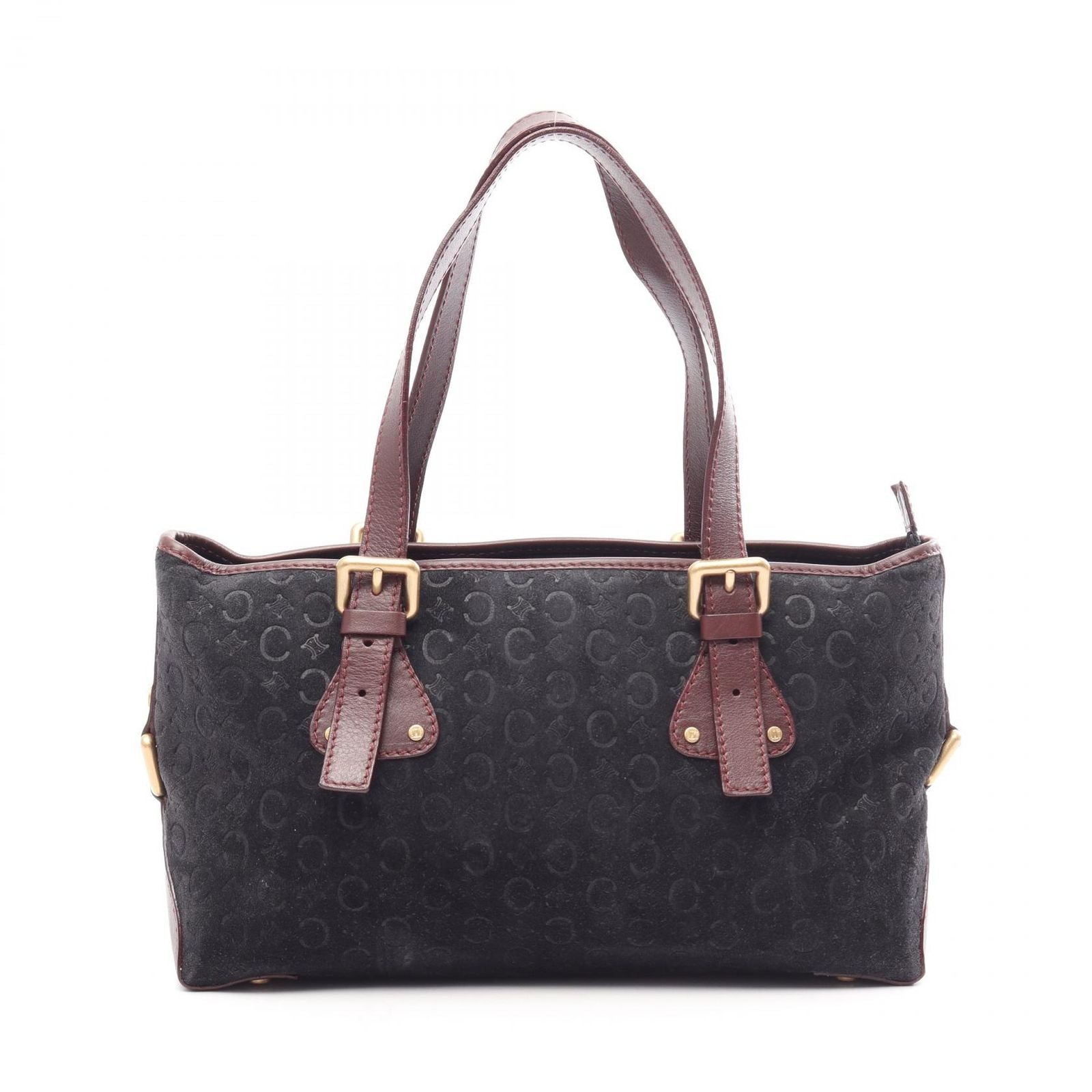 Celine Handbag C Macadam Black Wine Red Suede Leather C Tote