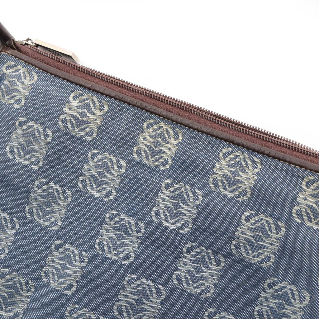 Loewe Shoulder Bag Anagram Bag Blue White Dark Brown Canvas Leather Pattern — view 6