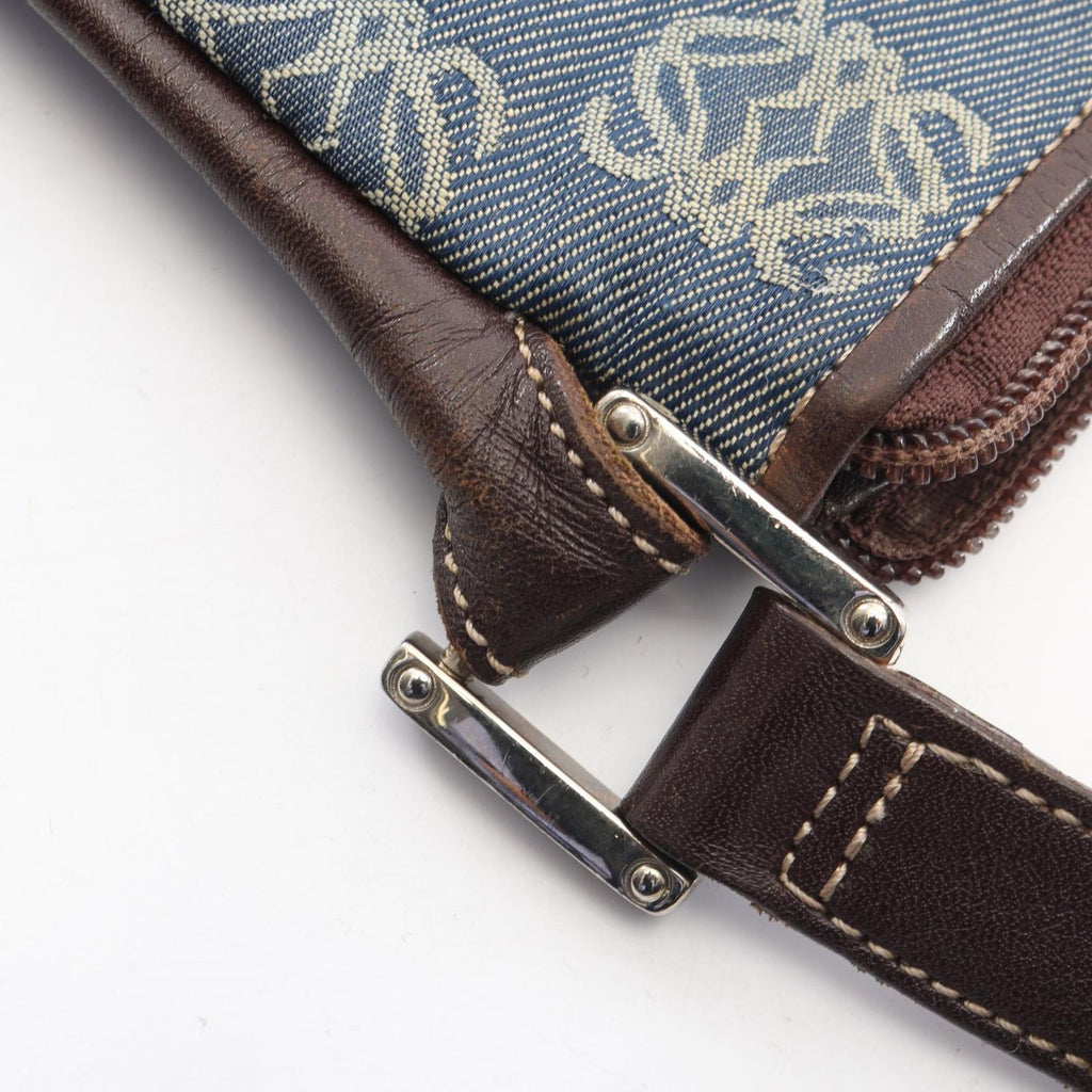 Loewe Shoulder Bag Anagram Bag Blue White Dark Brown Canvas Leather Pattern — view 8